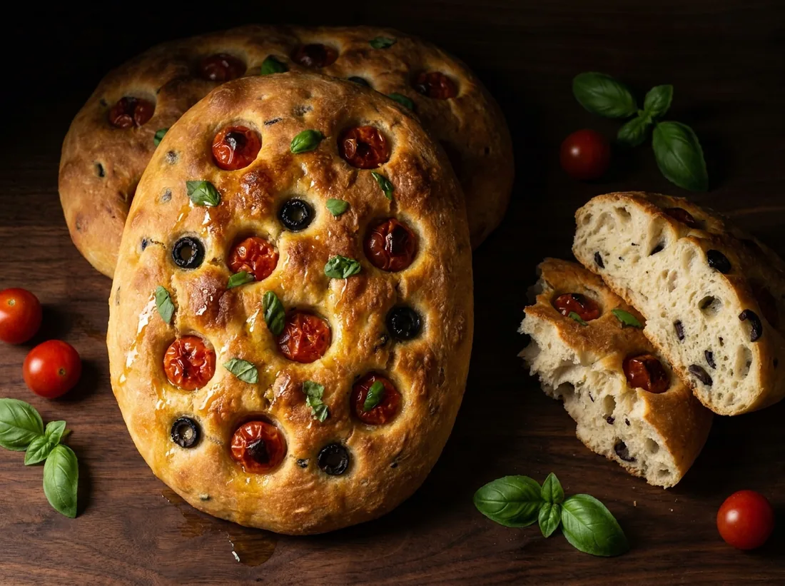 Focaccia cu măsline și roșii cherry — 155 g